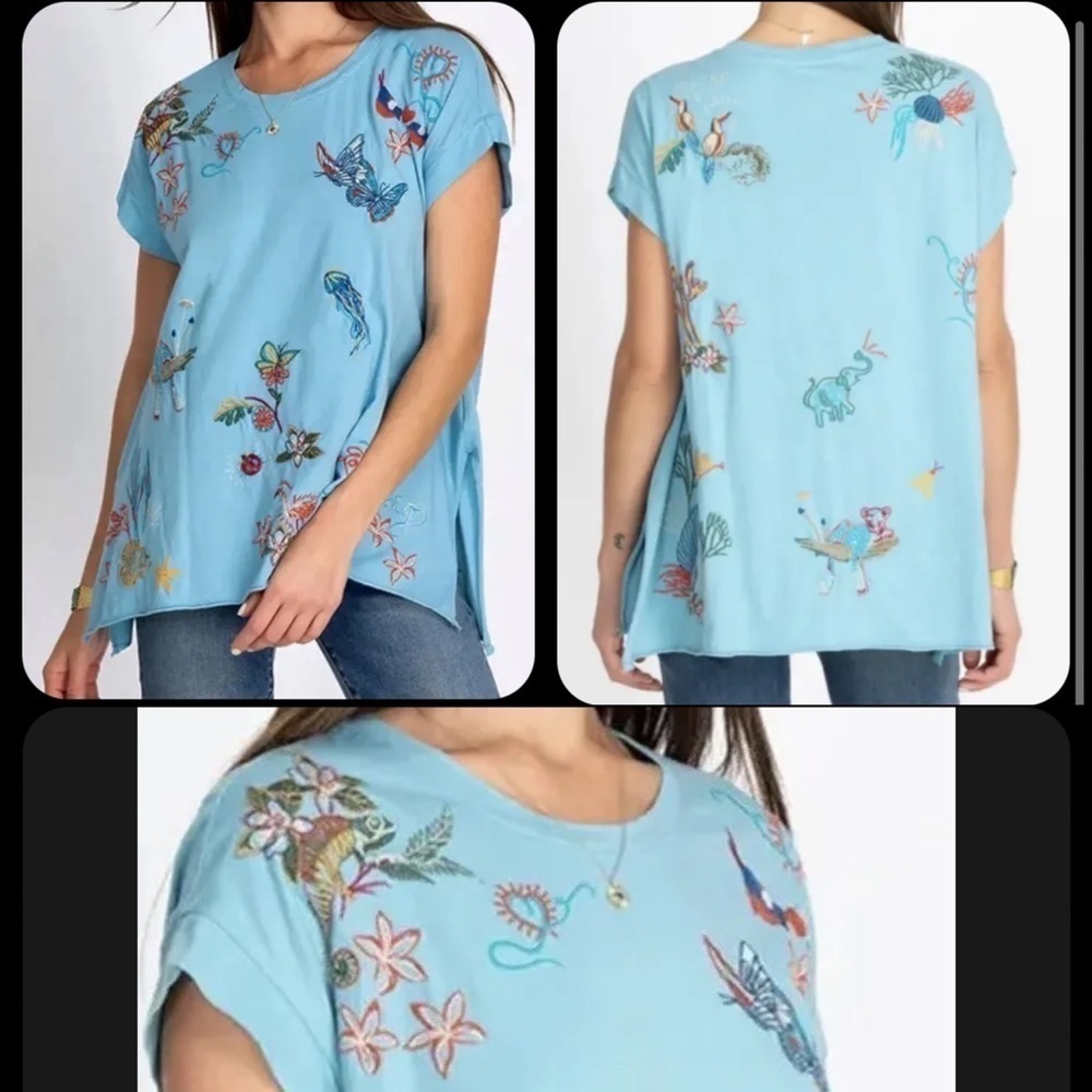 Johnny Was love and beauty embroidered relaxed T-shirt small new with tags